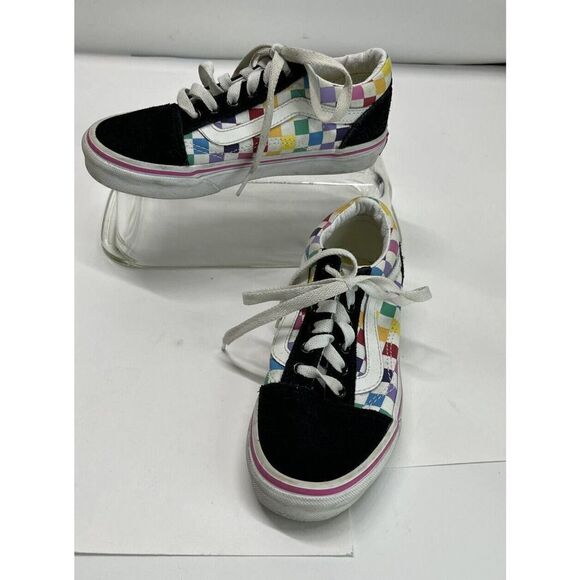 Vans Old School Rainbow Checkered Sneakers Skate Shoes Youth 1.5 US Black Suede - Picture 1 of 9